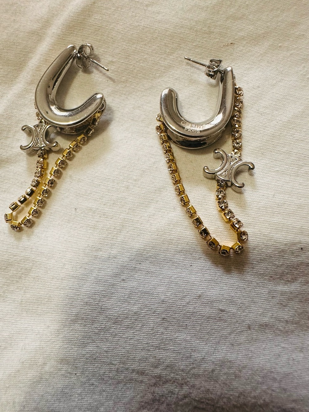 Two-Tone Gold and Silver Crystal Hoop Earrings - Elegant Women's Accessories